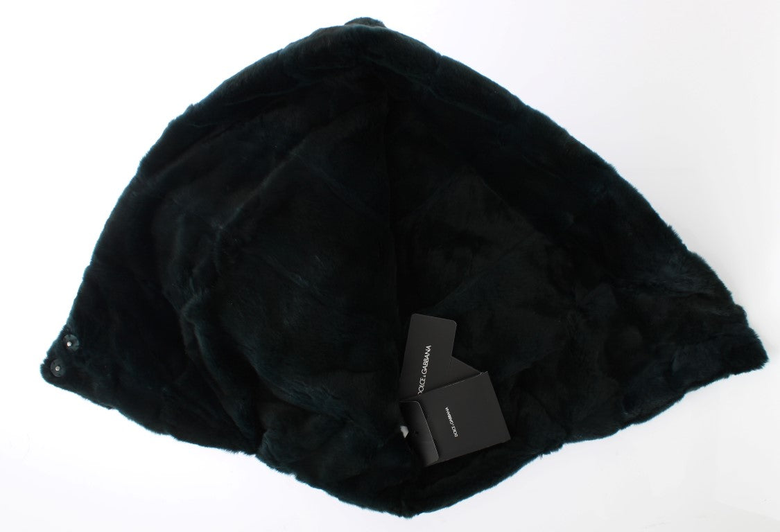 Bufanda y gorro de ganchillo con capucha de piel de comadreja verde