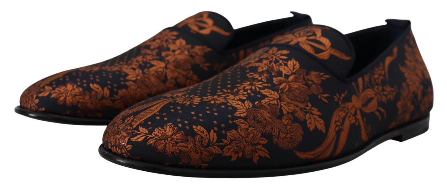 Zapatillas mocasines con estampado floral de color azul óxido