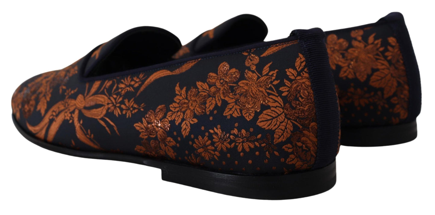 Zapatillas mocasines con estampado floral de color azul óxido