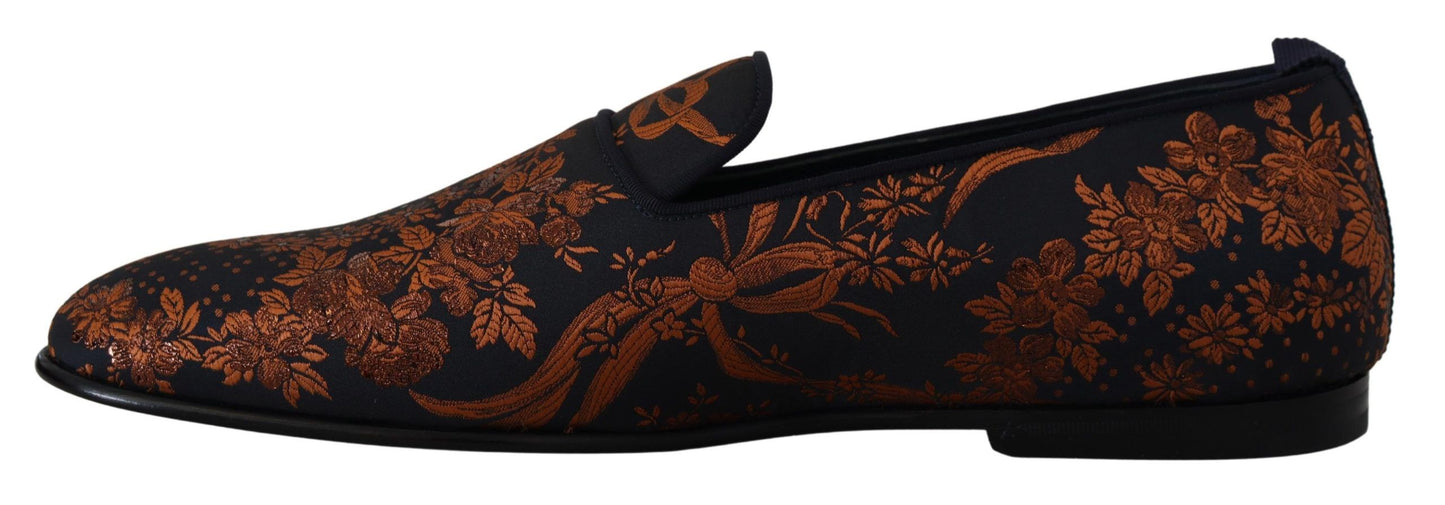 Zapatillas mocasines con estampado floral de color azul óxido