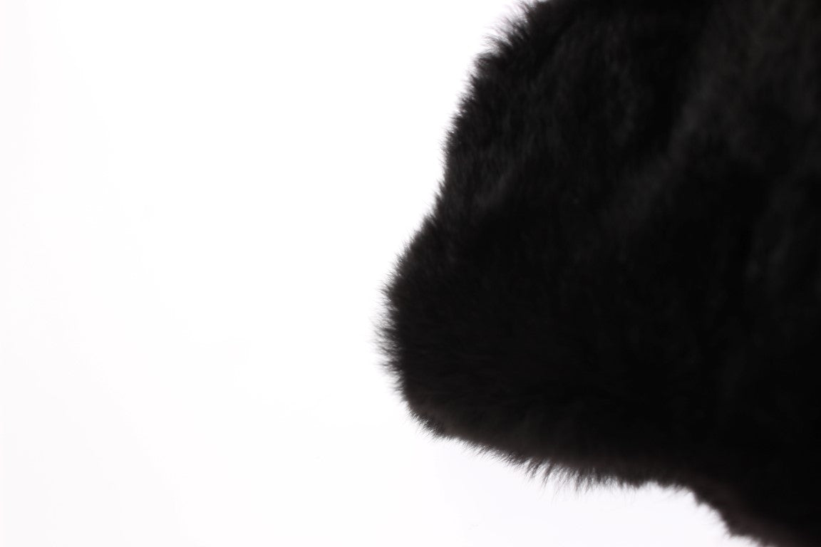 Bufanda y gorro de ganchillo con capucha de piel de comadreja negra