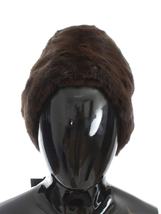 Gorro de cachemira para mujer de piel de comadreja marrón
