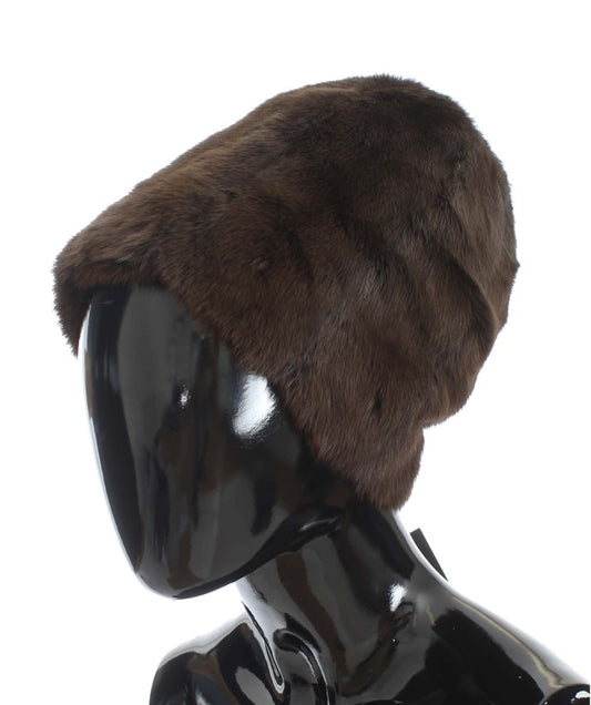 Gorro de cachemira para mujer de piel de comadreja marrón