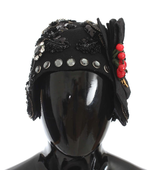 Broche de cerezas doradas con cristales negros para sombrero