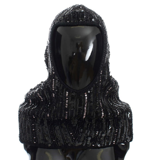 Gorro con capucha y bufanda de punto con lentejuelas negras