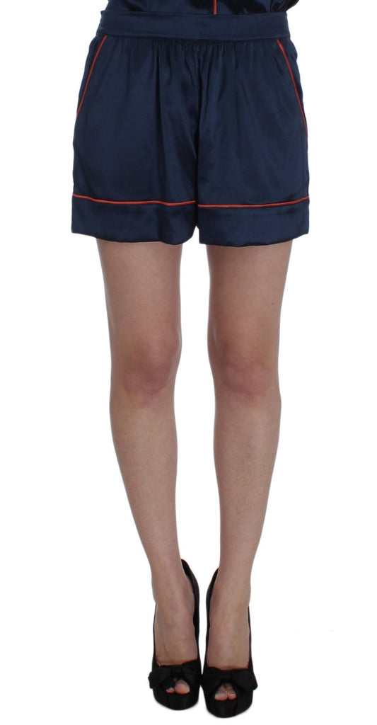 Pantalones cortos de dormir de seda elástica azul