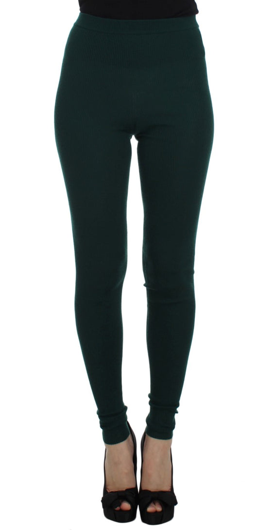 Pantalones de medias elásticas de cachemira verde