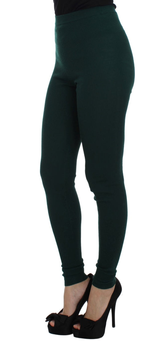 Pantalones de medias elásticas de cachemira verde
