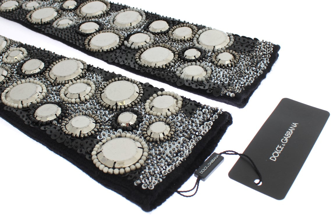 Guantes sin dedos de cachemira negra con lentejuelas