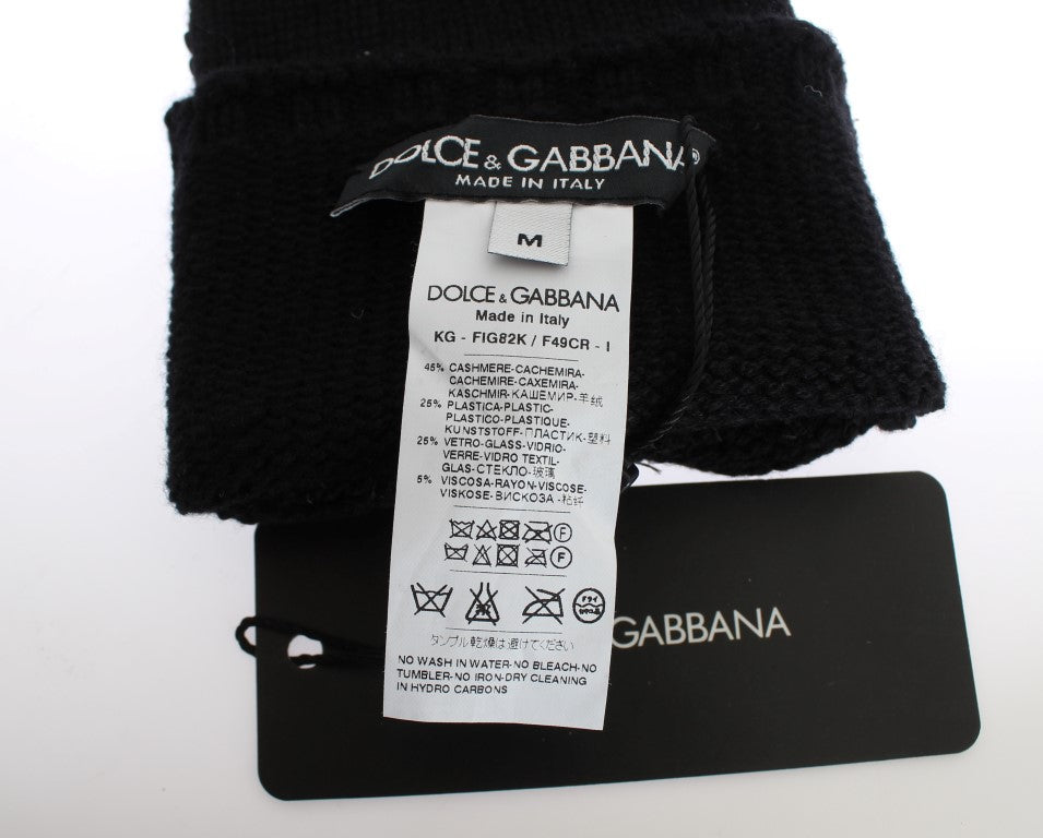 Guantes sin dedos de cachemira negra con lentejuelas