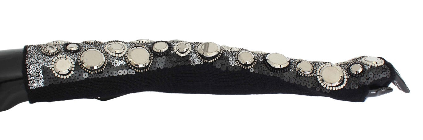 Guantes sin dedos de cachemira negra con lentejuelas