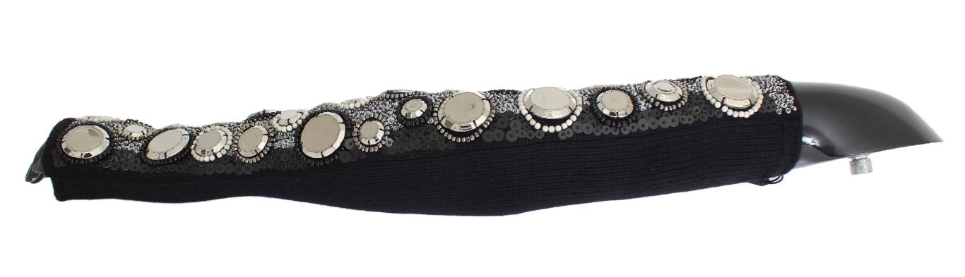 Guantes sin dedos de cachemira negra con lentejuelas