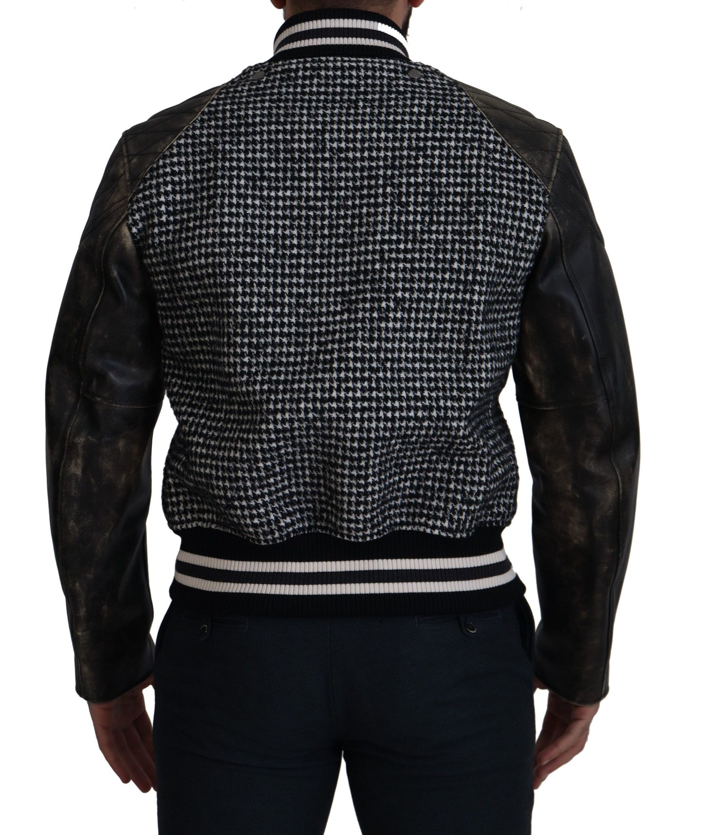Chaqueta bomber de poliéster con estampado pata de gallo negro