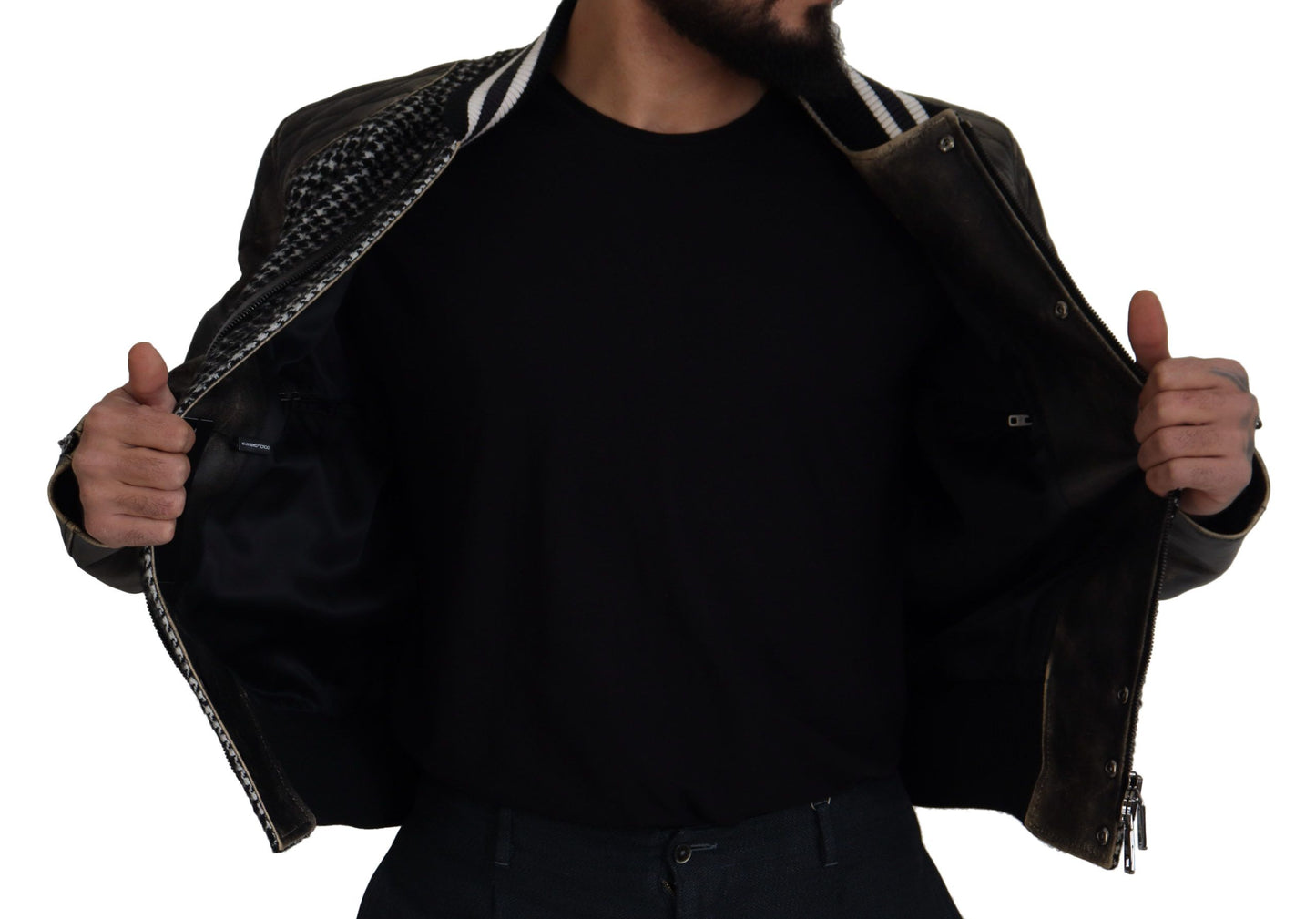 Chaqueta bomber de poliéster con estampado pata de gallo negro