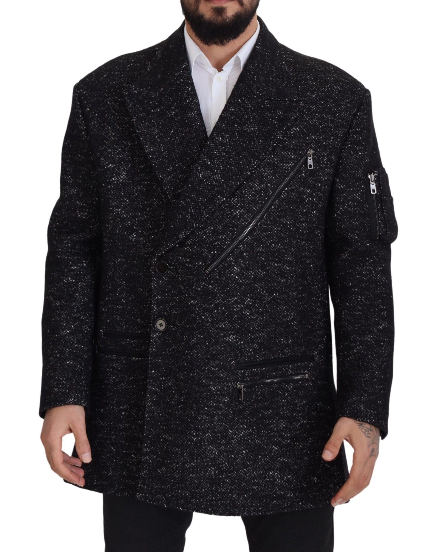 Chaqueta de lana negra cruzada para hombre