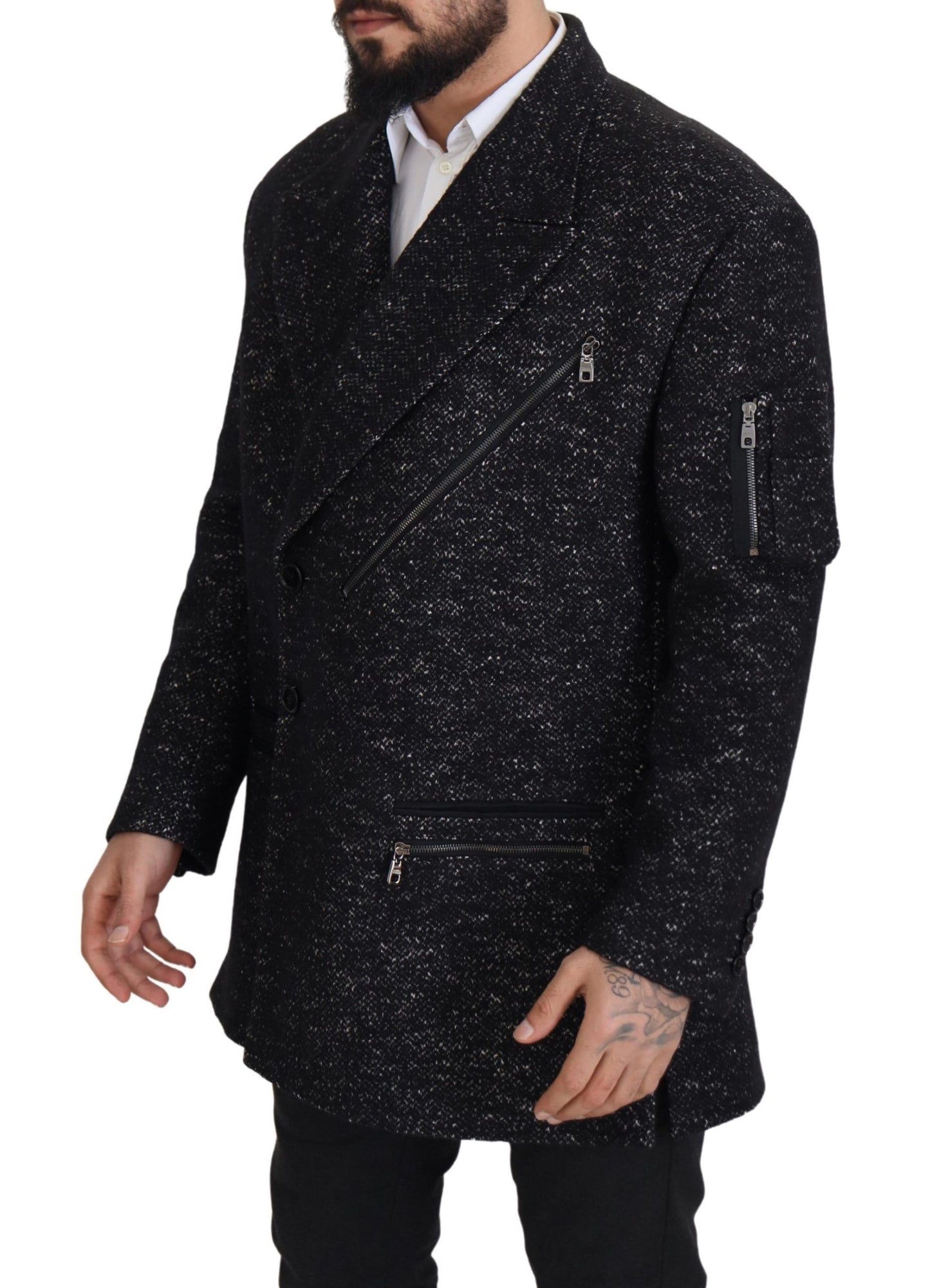 Chaqueta de lana negra cruzada para hombre