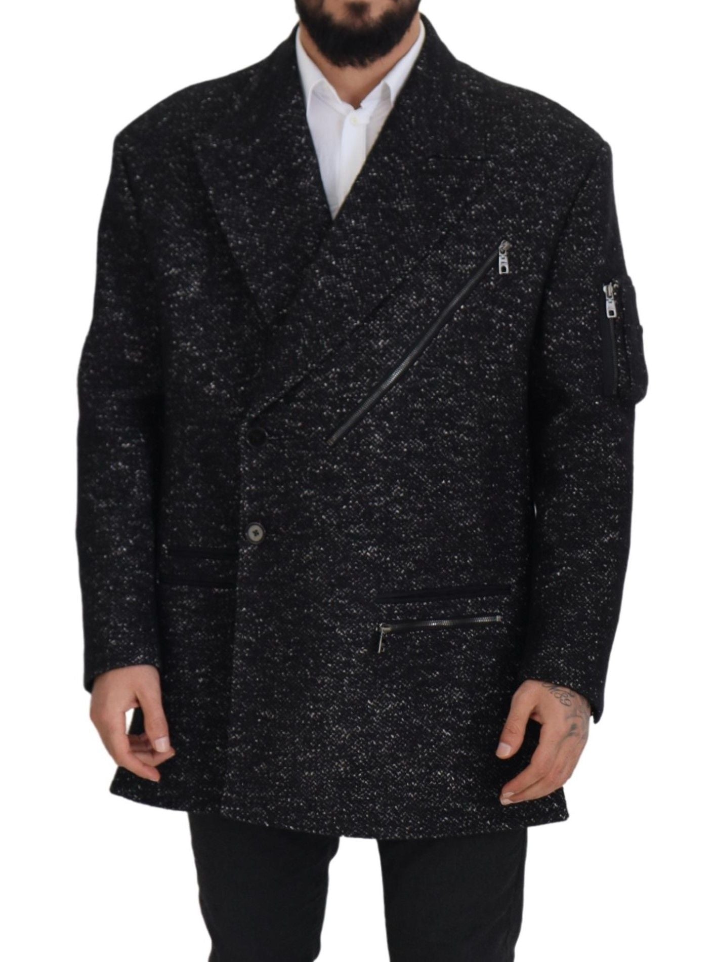 Chaqueta de lana negra cruzada para hombre