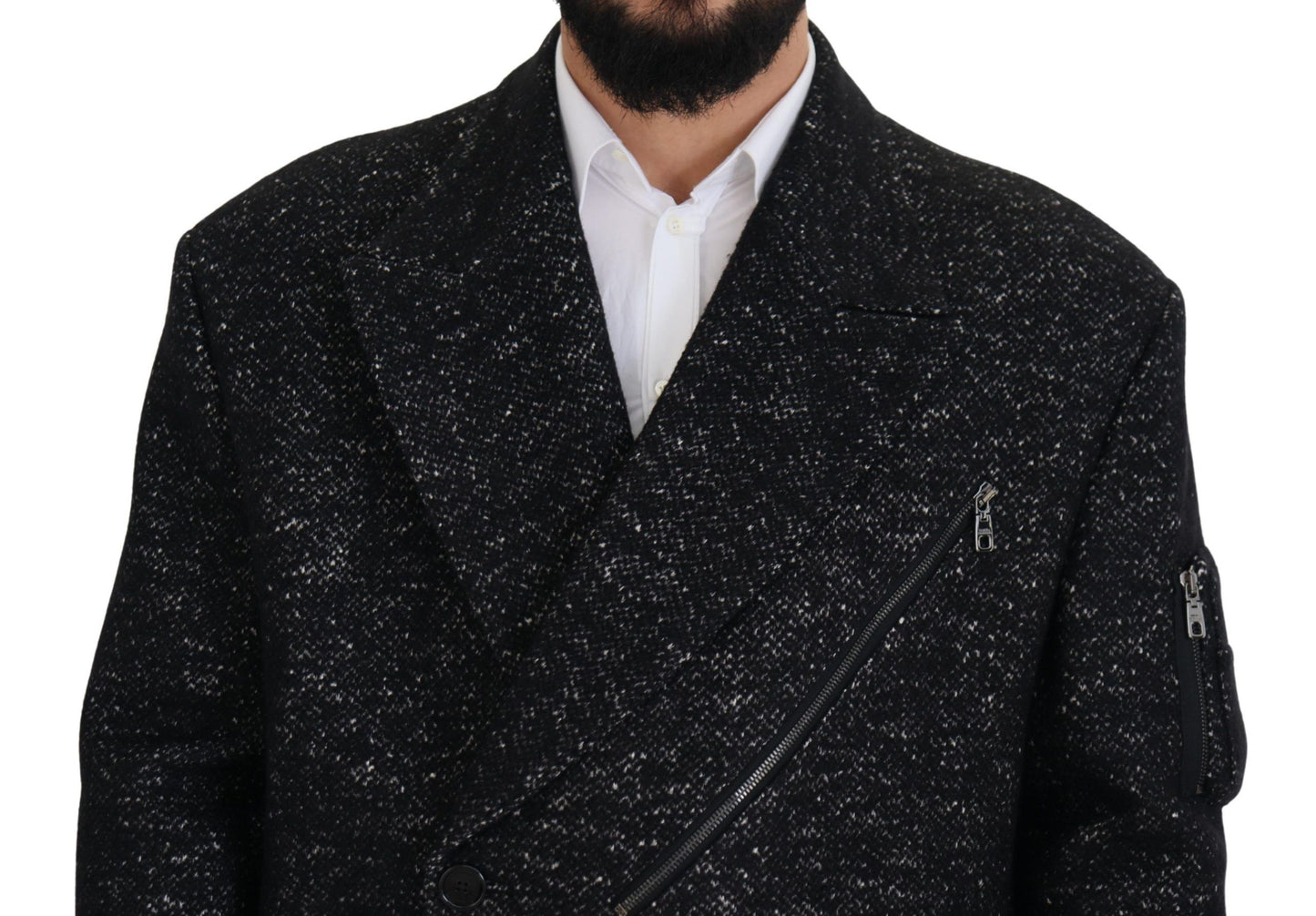 Chaqueta de lana negra cruzada para hombre