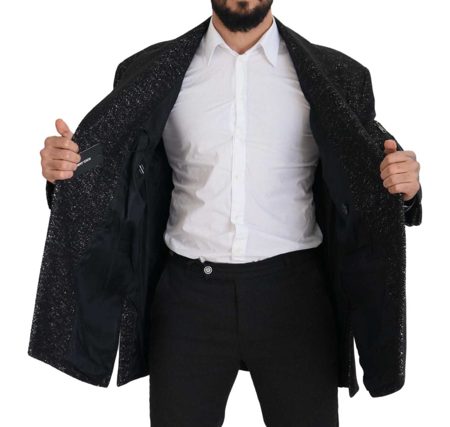 Chaqueta de lana negra cruzada para hombre