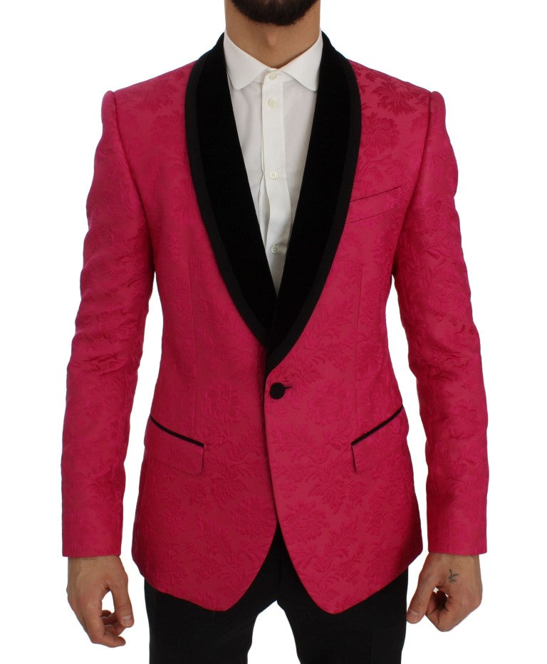 Chaqueta blazer ajustada con brocado floral rosa