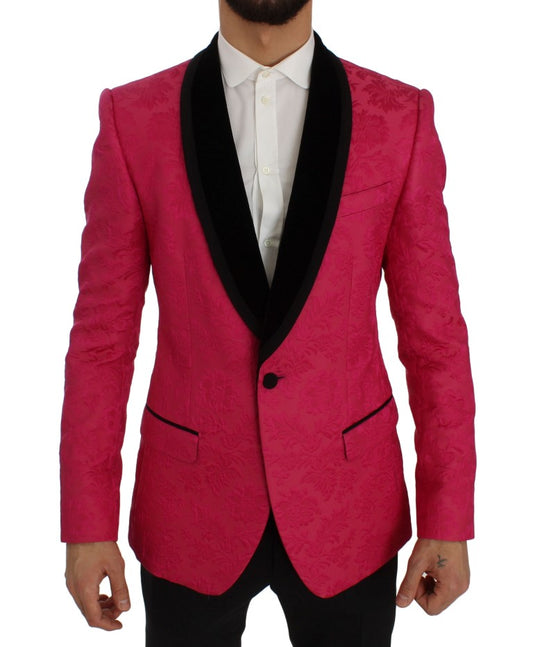 Chaqueta blazer ajustada con brocado floral rosa