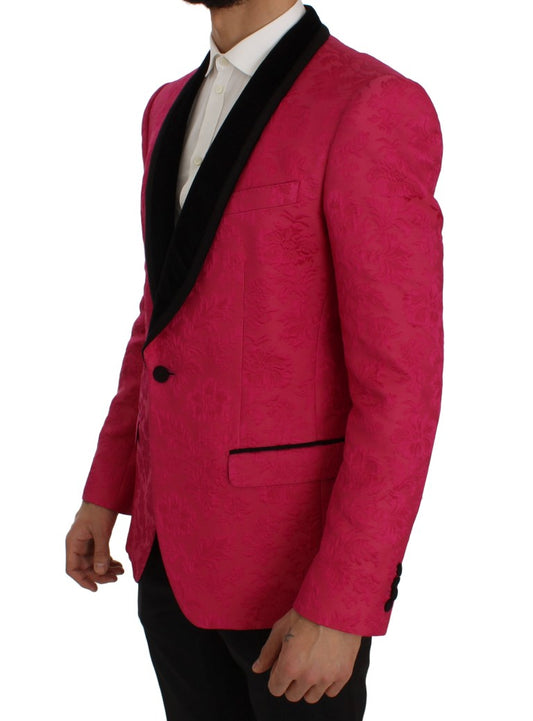 Chaqueta blazer ajustada con brocado floral rosa
