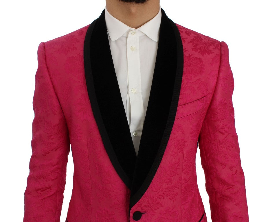 Chaqueta blazer ajustada con brocado floral rosa