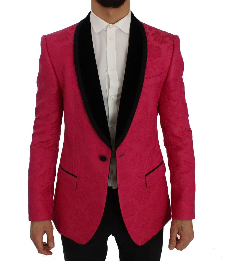 Chaqueta blazer ajustada con brocado floral rosa