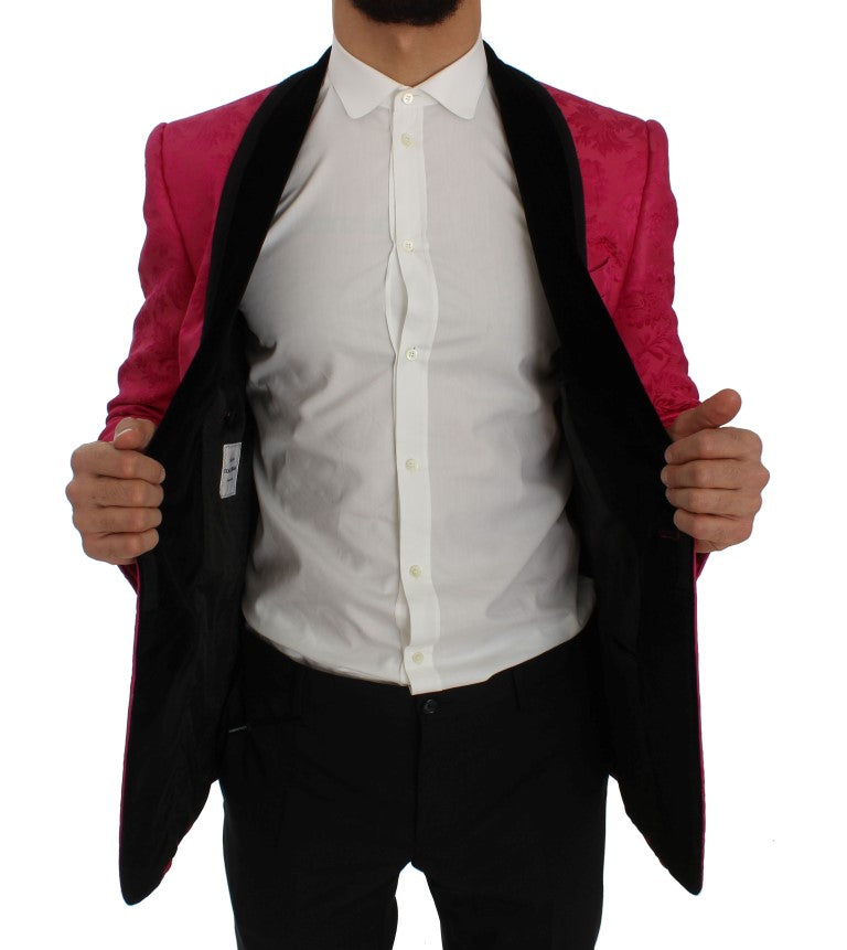 Chaqueta blazer ajustada con brocado floral rosa