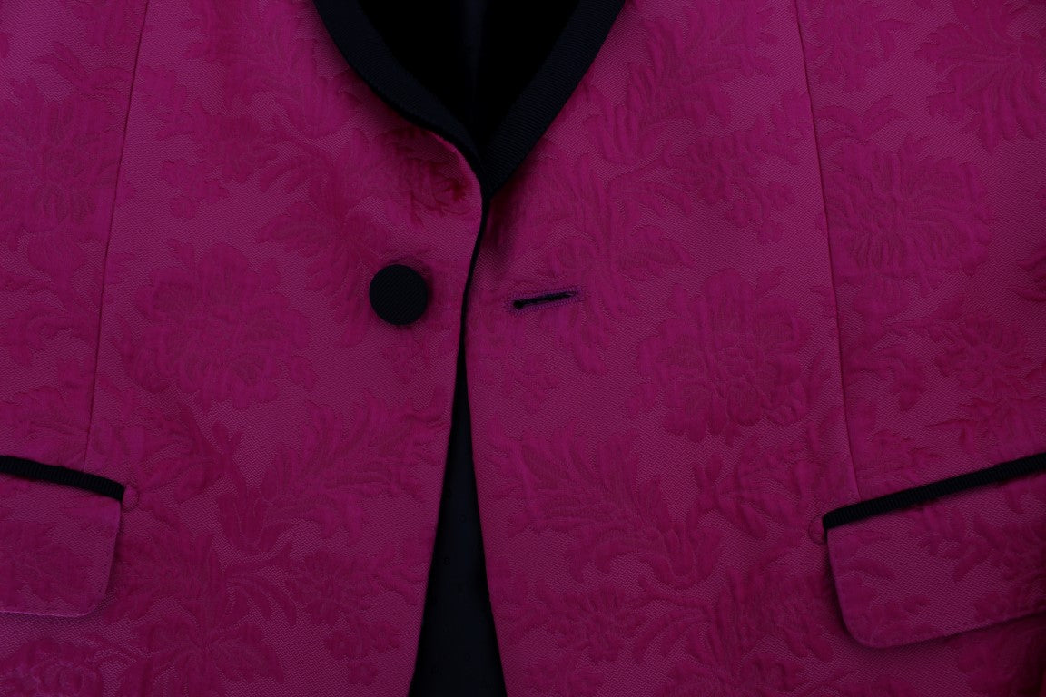 Chaqueta blazer ajustada con brocado floral rosa