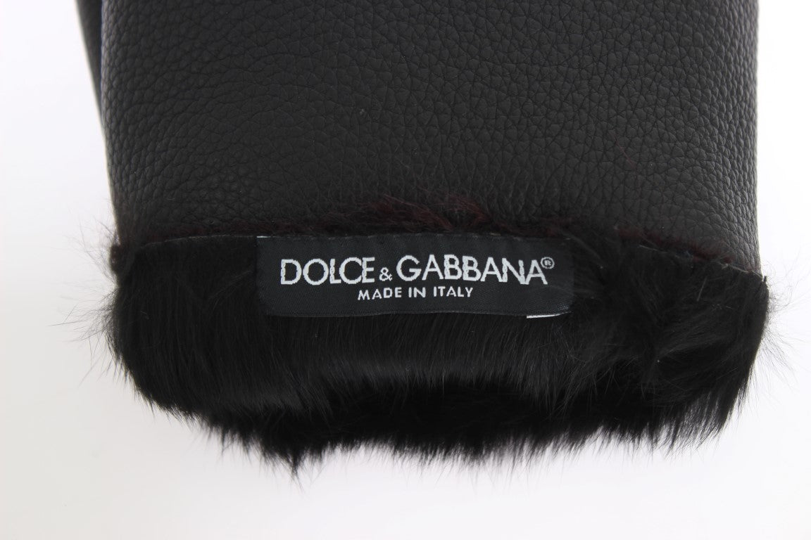 Guantes de piel de oveja burdeos de color negro