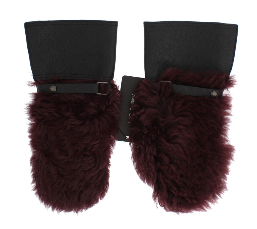 Guantes de piel de oveja burdeos de color negro