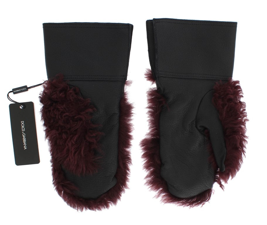 Guantes de piel de oveja burdeos de color negro