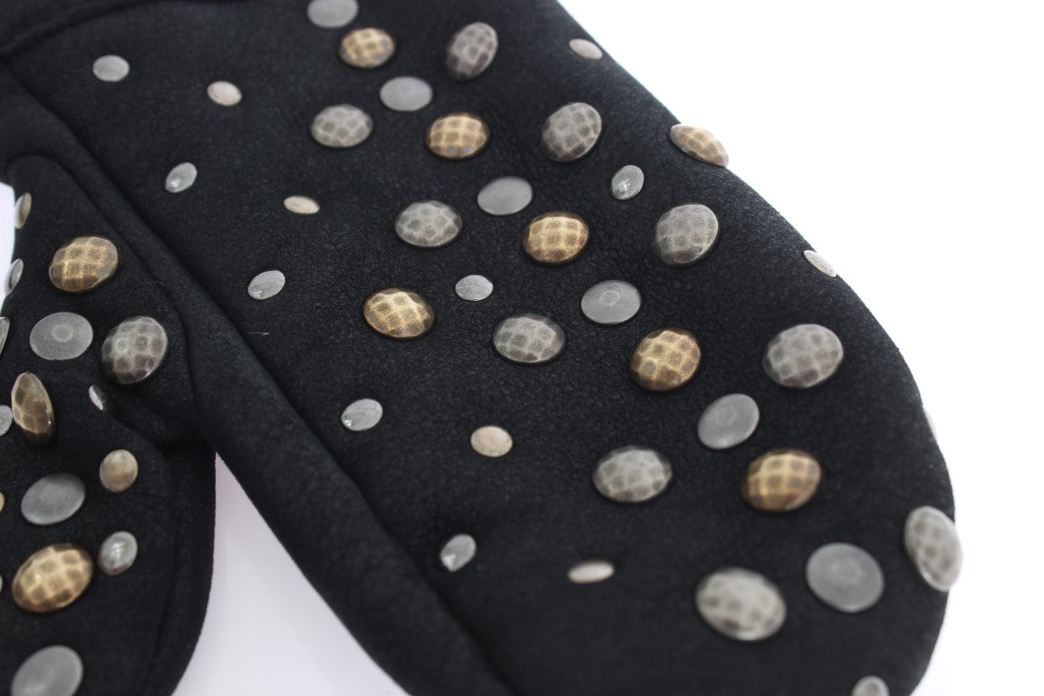 Guantes de lana de oveja gris con tachuelas