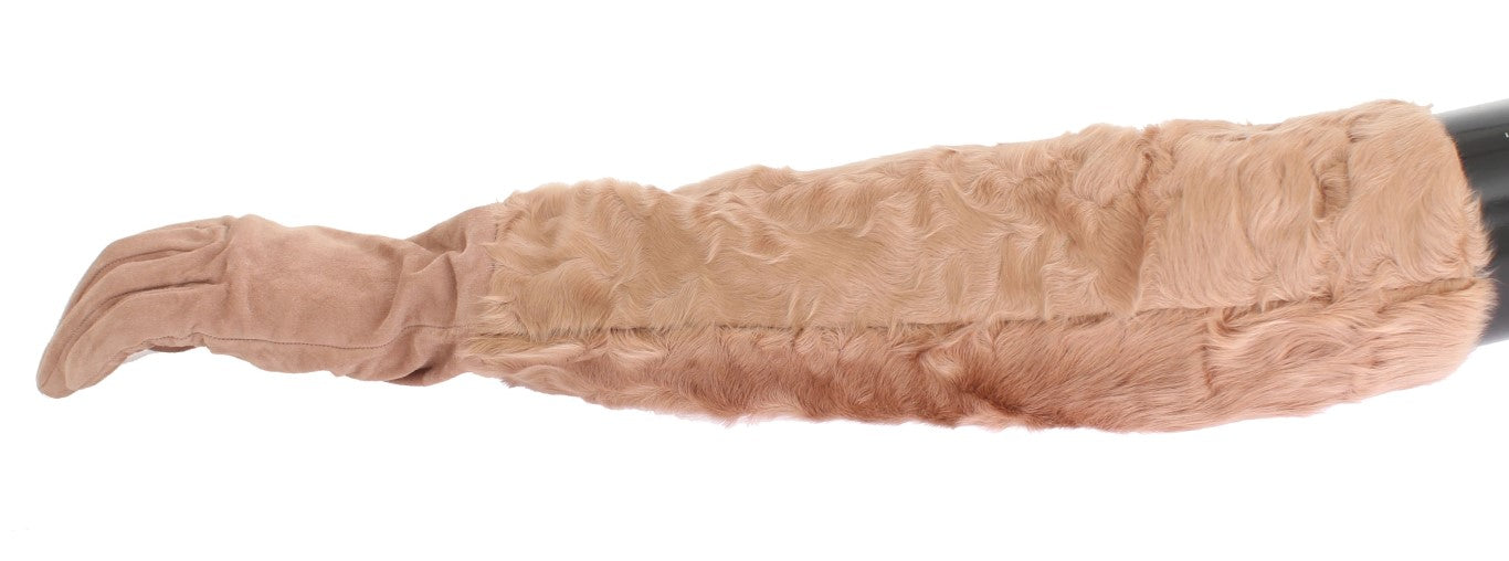 Guantes de codo de piel Xiangao de ante beige