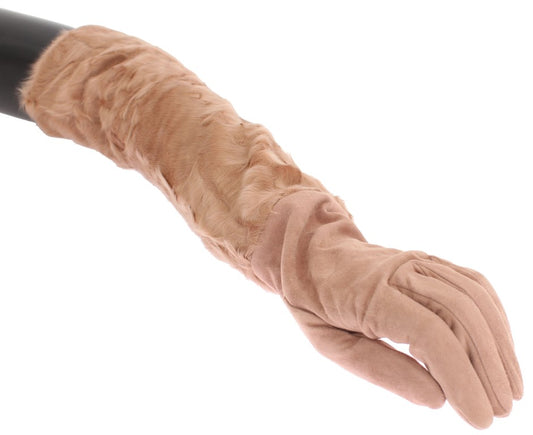 Guantes de codo de piel Xiangao de ante beige
