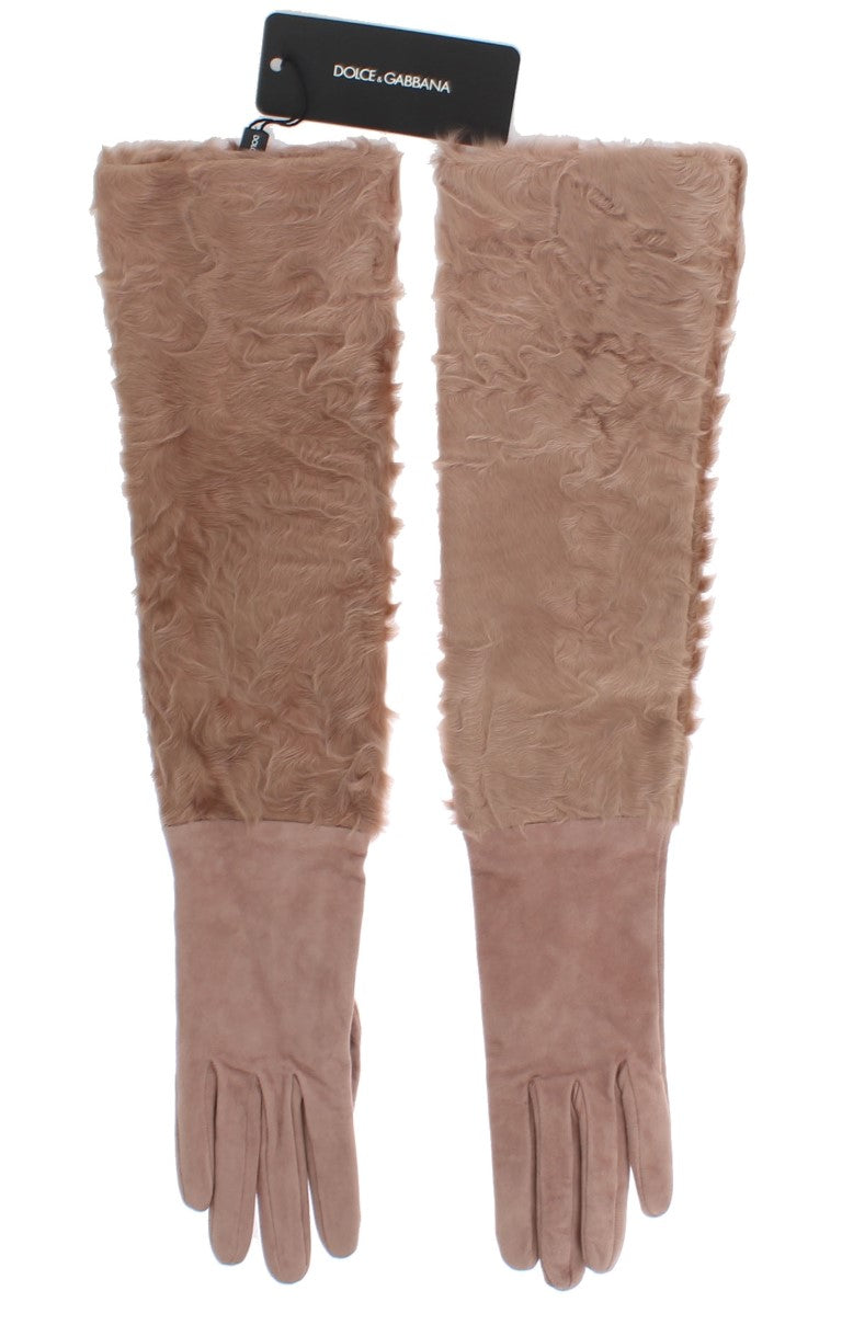 Guantes de codo de piel Xiangao de ante beige