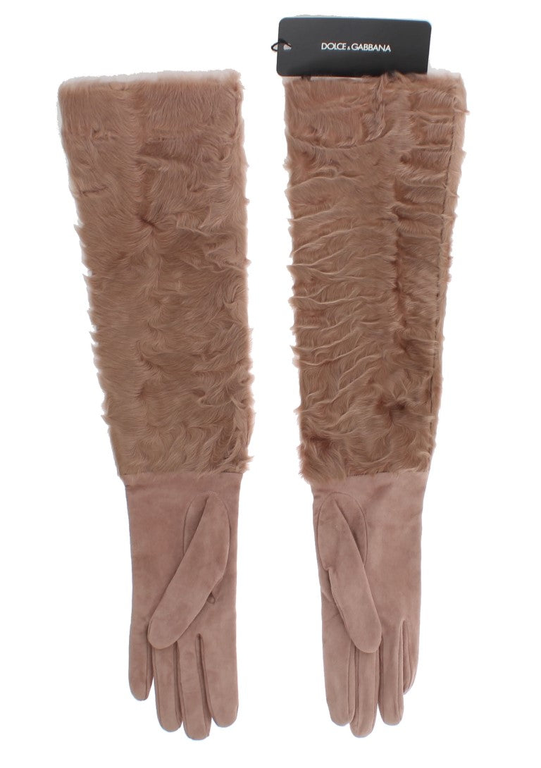 Guantes de codo de piel Xiangao de ante beige
