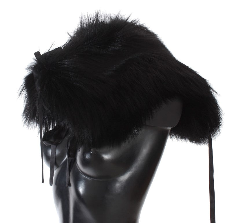 Bufanda de cuello y hombros de piel de zorro negra