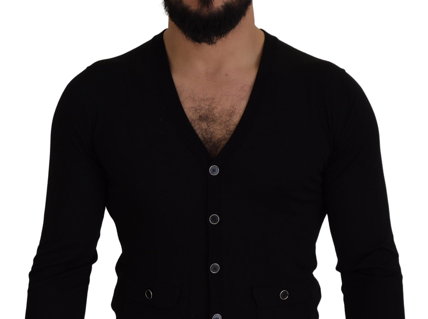 Pull cardigan boutonné en laine noire