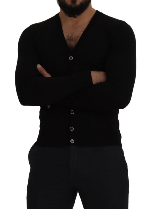 Pull cardigan boutonné en laine noire