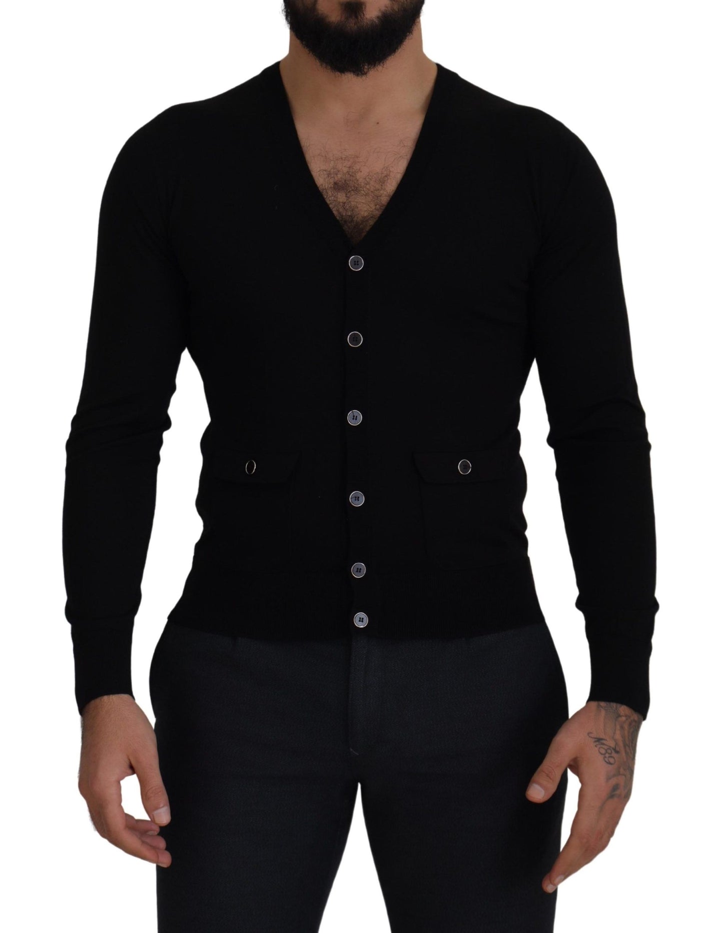 Pull cardigan boutonné en laine noire