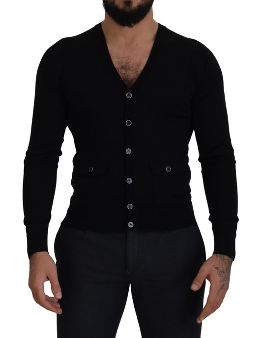 Pull cardigan boutonné en laine noire