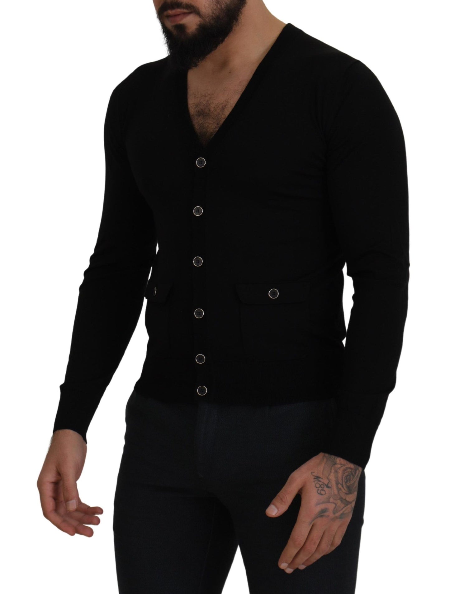 Pull cardigan boutonné en laine noire