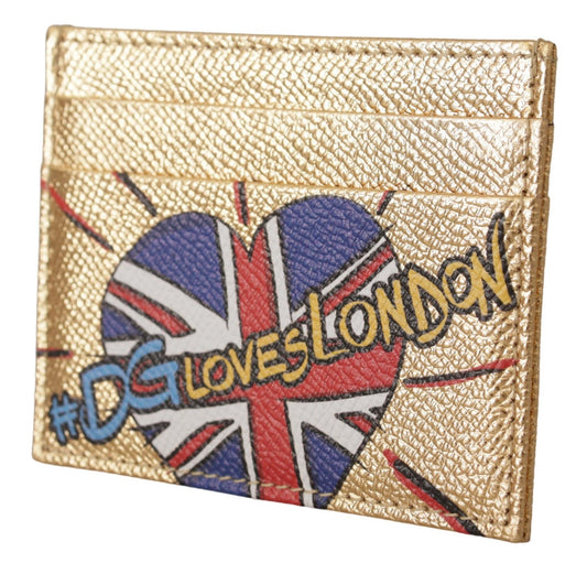 Tarjetero de piel dorada #DGLovesLondon para mujer