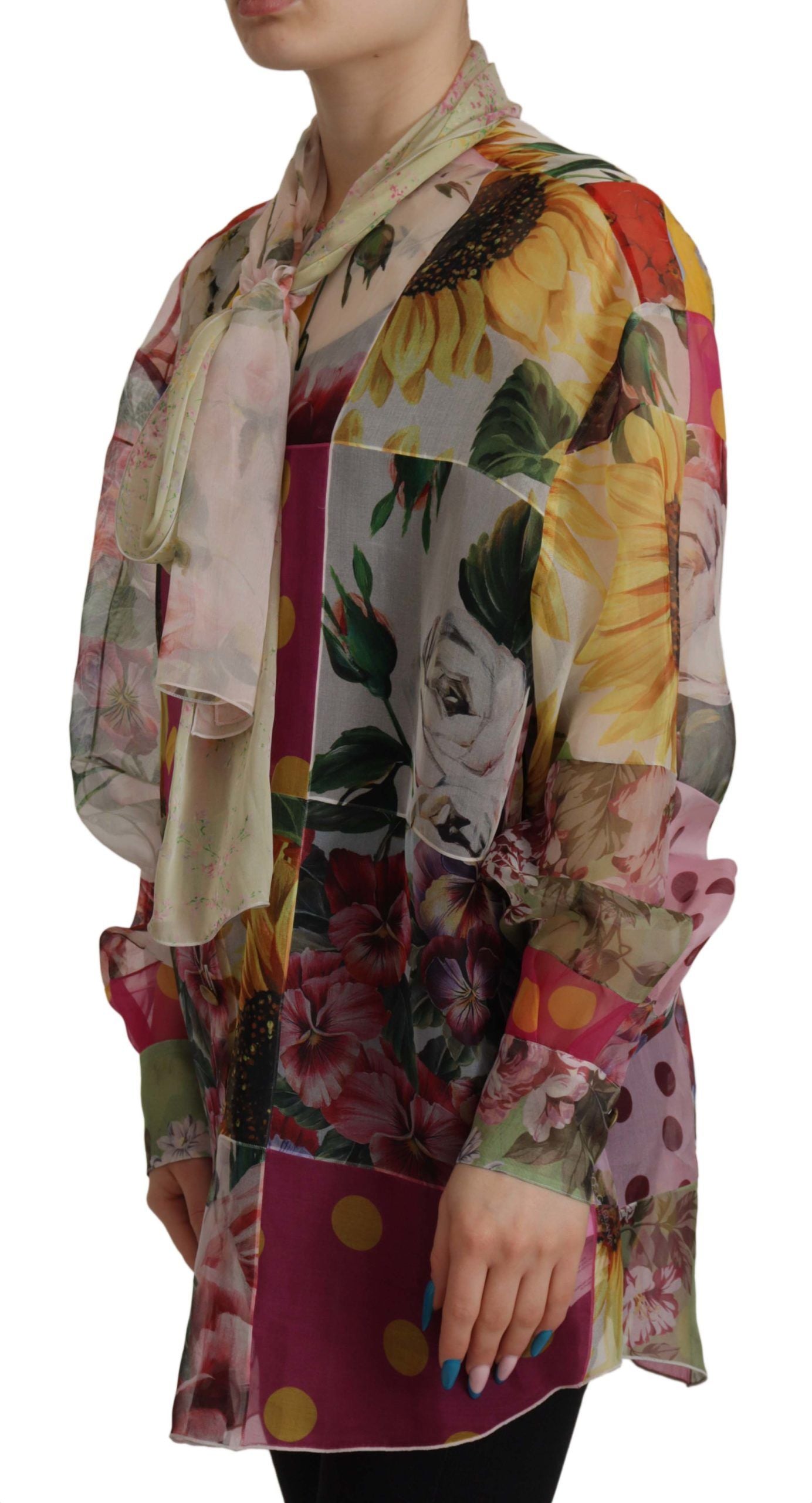 Chemisier patchwork multicolore à col Ascot
