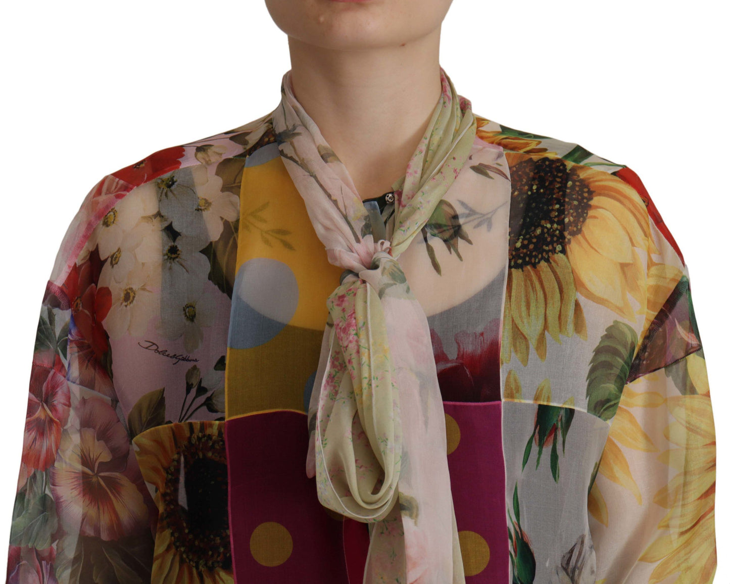 Chemisier patchwork multicolore à col Ascot