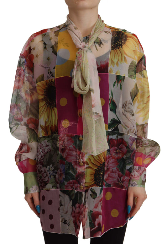 Chemisier patchwork multicolore à col Ascot