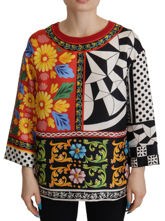 Robe ample à manches longues et imprimé baroque multicolore