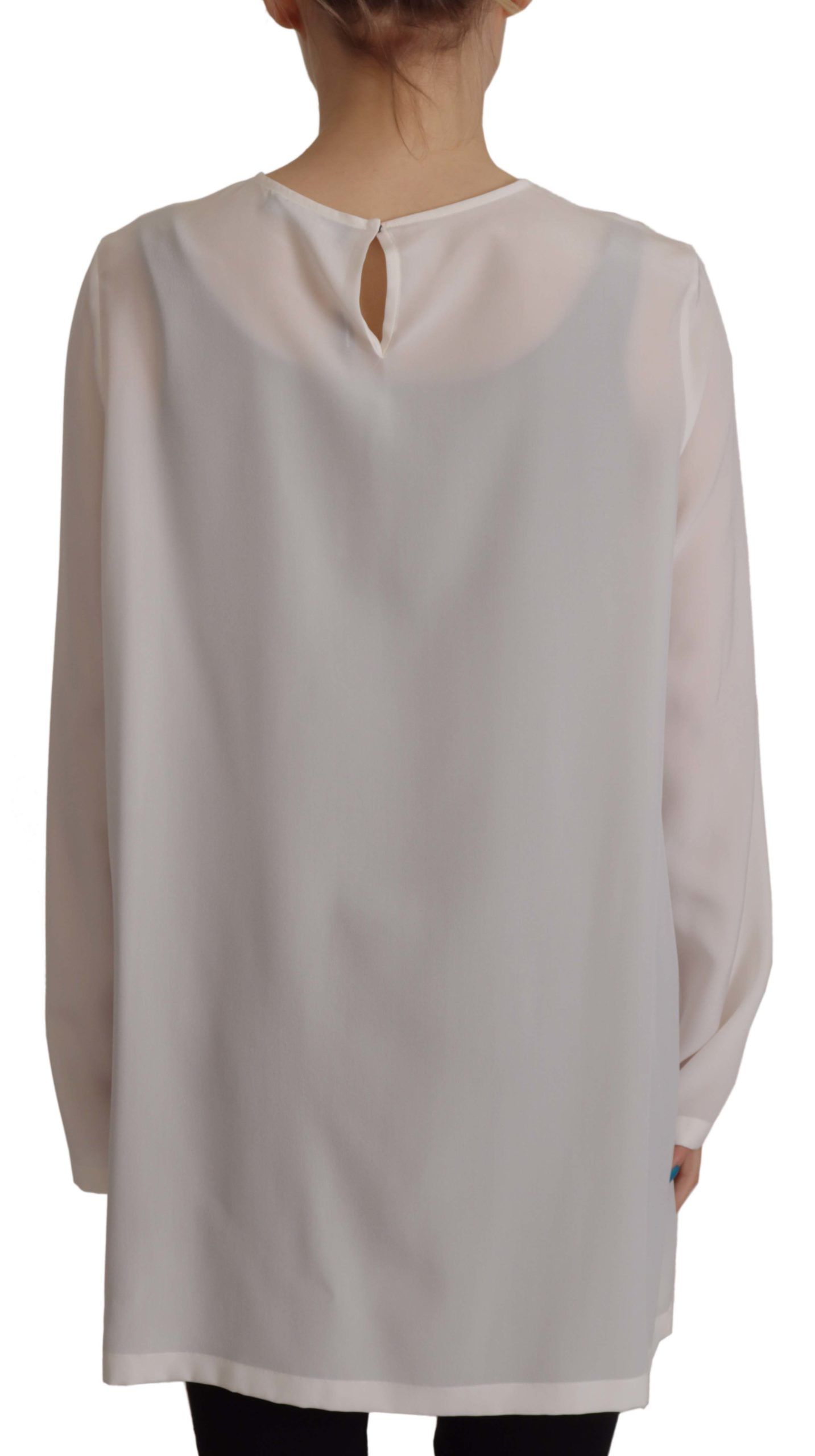 Blusa de manga larga con bordado del logotipo DG en seda blanca